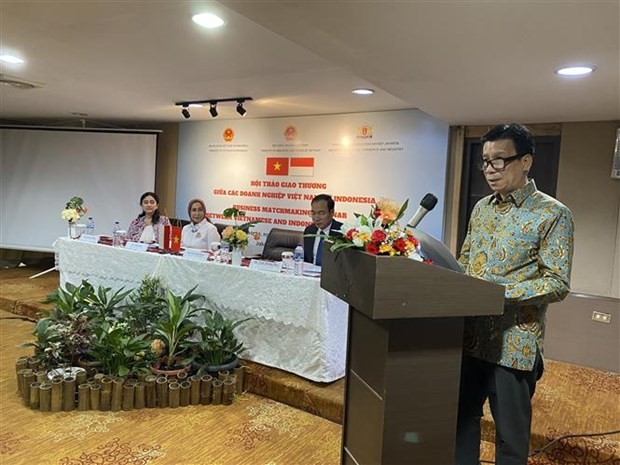 越南驻印尼大使谢文通发表讲话。