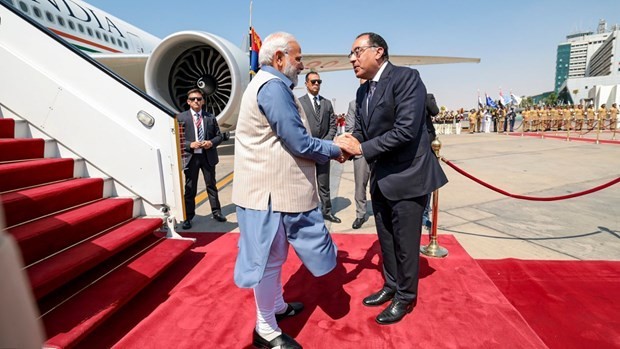 印度总理纳伦德拉·莫迪抵达开罗。 （图片来源：印度外交部）