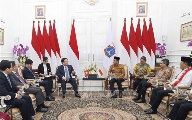 越南国会主席王廷惠会见印尼雅加达首都特区省长赫鲁·布迪哈托诺。（图片来源：越通社）