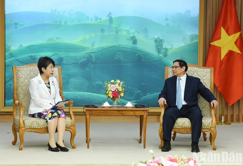 越南政府总理范明正会见日本外务大臣上川阳子。（陈海 摄）