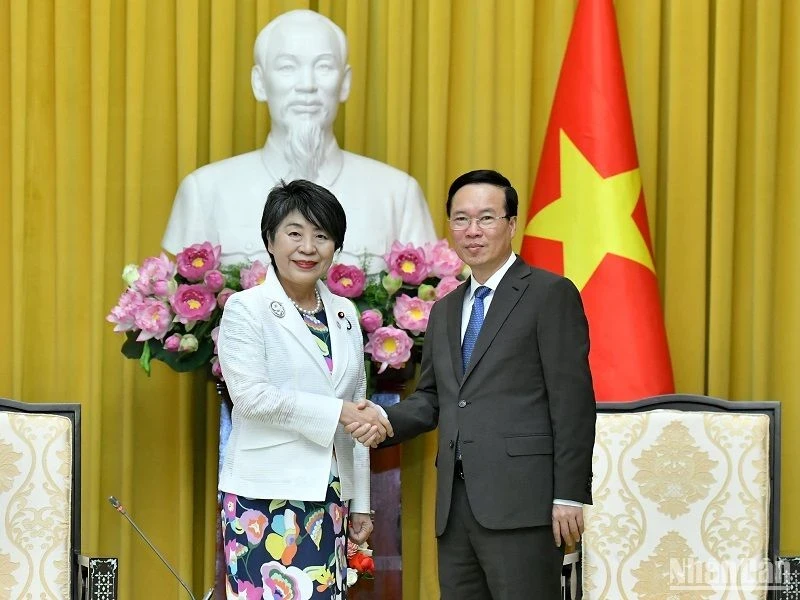越南国家主席武文赏会见日本外务大臣上川阳子。（登科 摄）