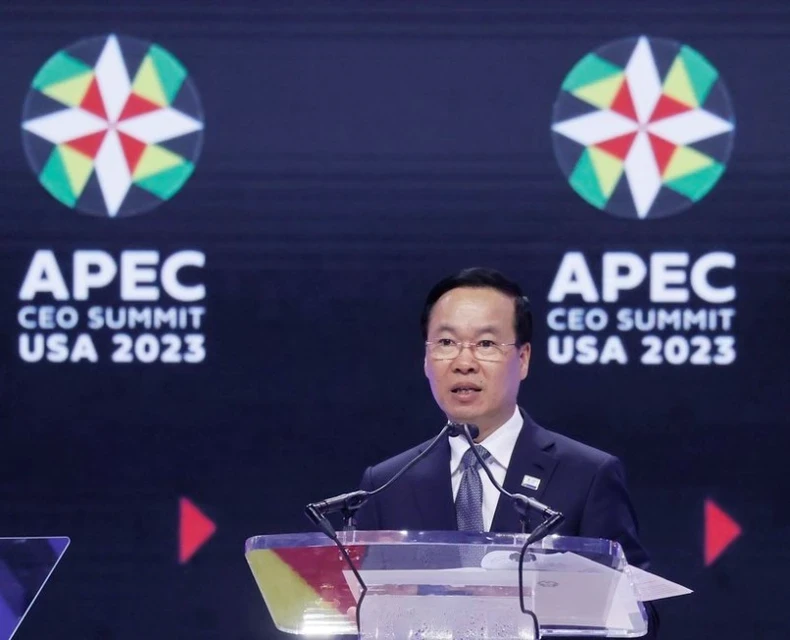越南国家主席武文赏在APEC工商领导人峰会上发表讲话。（图片来源：越通社）