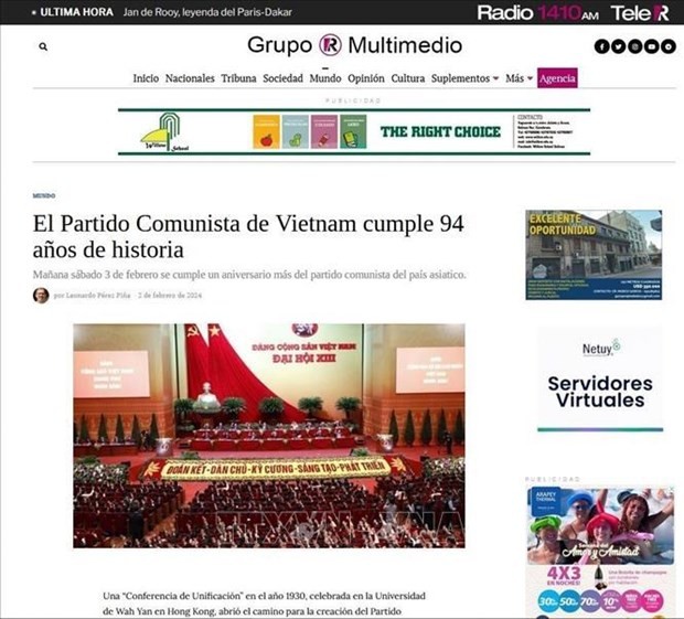 乌拉圭媒体集团Grupo Multimedio在纸质报纸和新闻网上发表赞扬越南共产党的系列文章三篇。