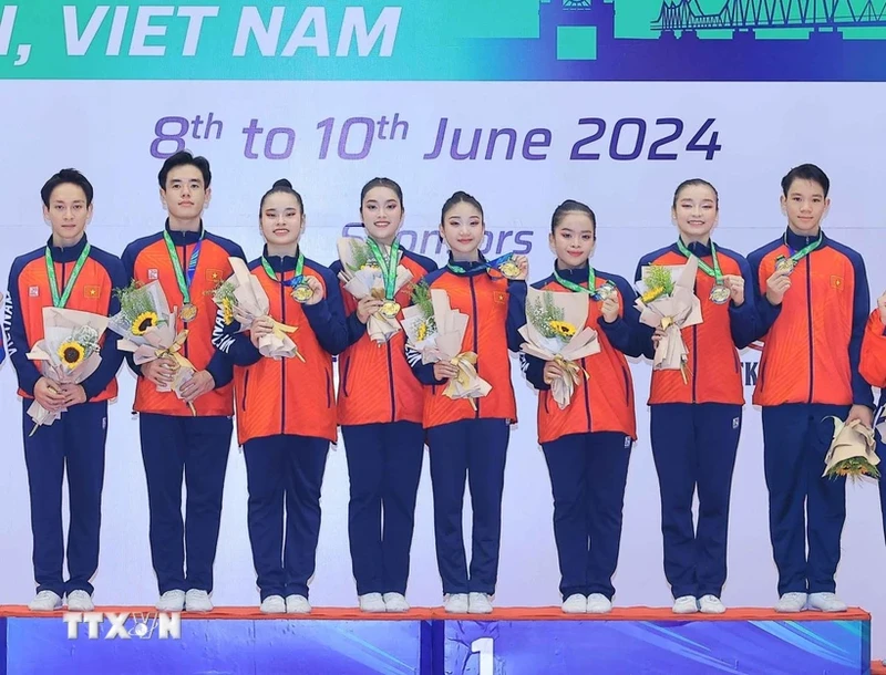 越南代表团在第九届亚洲健美操锦标赛排行榜上排名第一 。