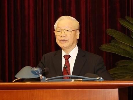 越共中央总书记在会上发表讲话。