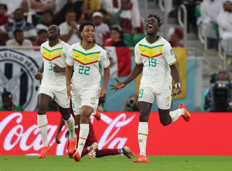 塞内加尔球员们为进球庆祝。