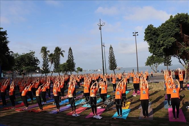 巴地头顿省国际瑜伽日活动吸引近千人参加。