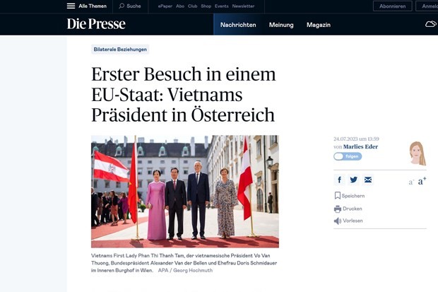 diepresse.com奥地利网站报道武文赏主席此次访问。（图片来源：越通社）