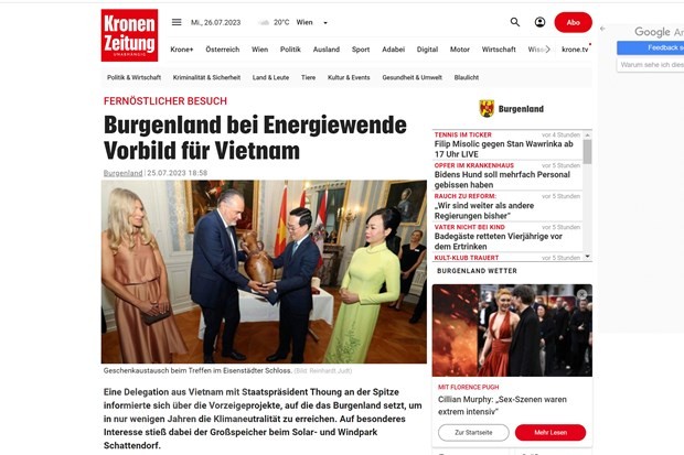 奥地利媒体高度评价越南国家主席武文赏的访问。