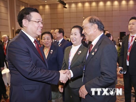 国会主席王廷惠和出席AIPA-44开幕式的代表。（图片来源：越通社）