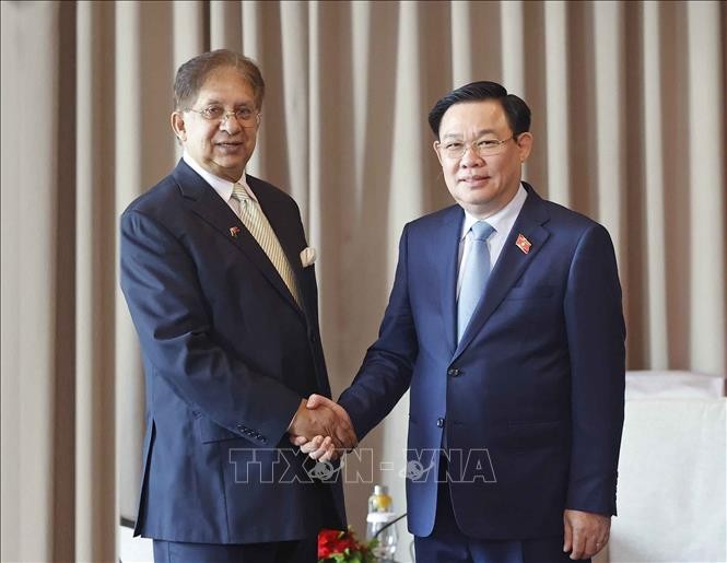越南国会主席王廷惠会见孟加拉国与越南友好协会主席莫彬·乔杜里。（图片来源：越通社）