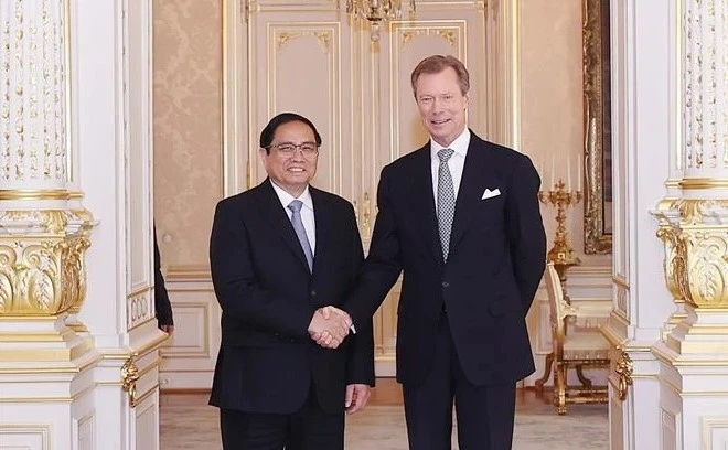 越南政府总理范明正会见卢森堡大公亨利。（图片来源：越通社）