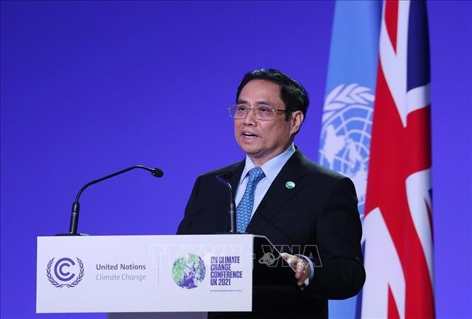 范明正总理在《联合国气候变化框架公约》第二十六次缔约方大会上发表讲话。（图片来源：越通社）