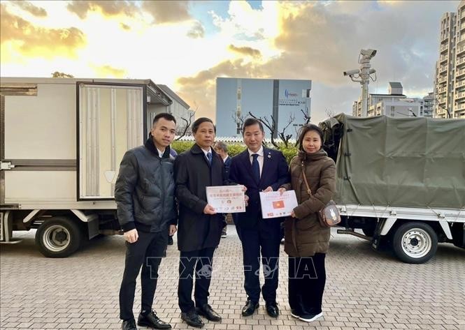 越南驻大阪总领事馆继续为石川县地震灾区捐赠物资。（图片来源：越通社）