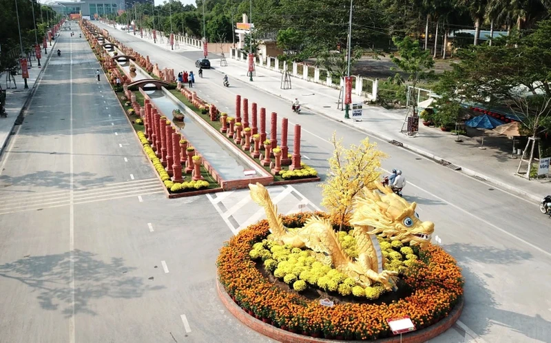 越南永隆省创下“越南最长赤陶与花卉街”纪录。