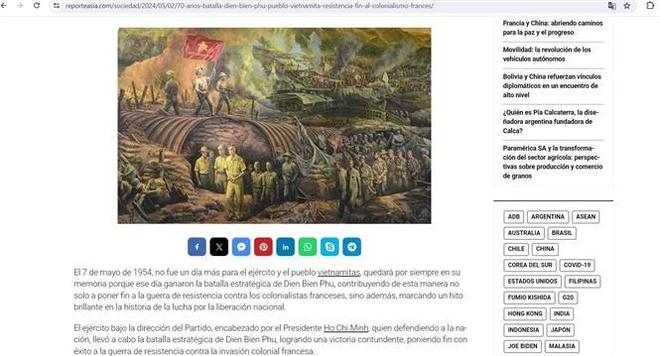 《亚洲报道》发表有关奠边府战役的文章。（图片来源：屏幕截图）