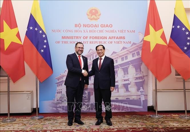 越南外交部长裴青山和委内瑞拉外交部长伊万·希尔·平托。（图片来源：越通社）
