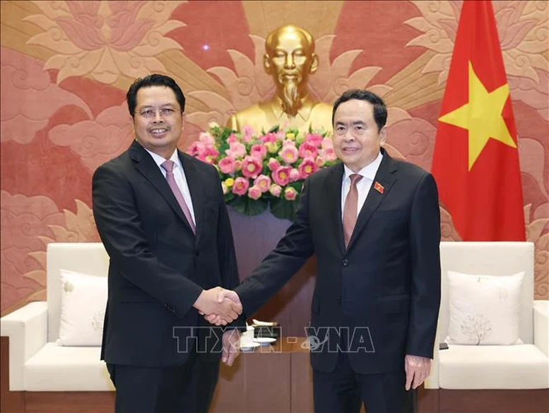 越南国会主席陈青敏会见印度尼西亚参议院副主席马胡丁。（图片来源：越通社）