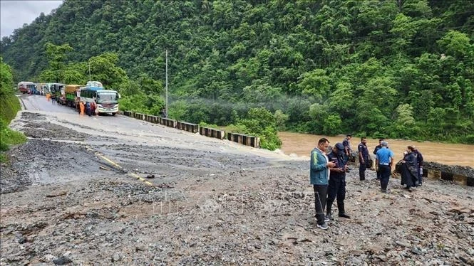 尼泊尔山体滑发生现场。（图片来源：越通社）