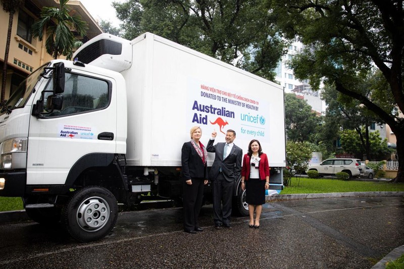 澳大利亚和联合国儿童基金会向越南提供的新冠疫苗运送专用冷藏车。（图片来源：unicef.org）