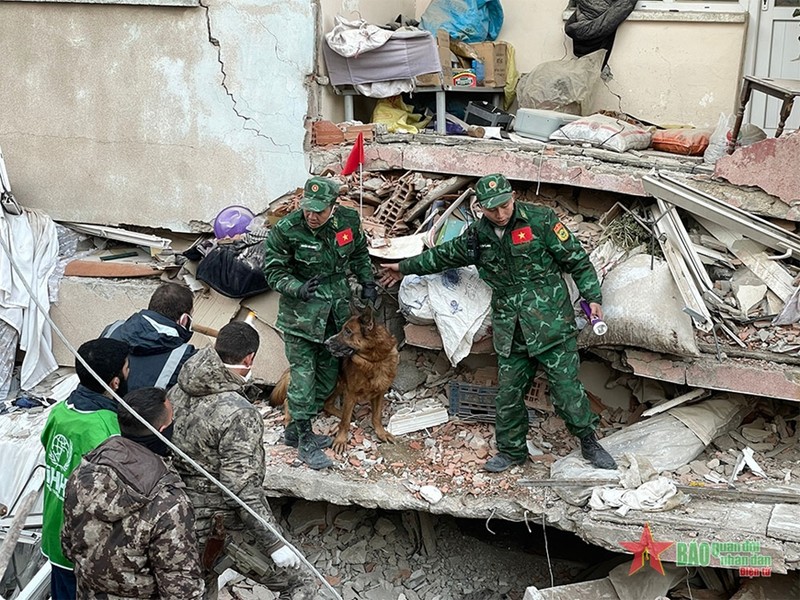 越南人民军救援队在土耳其地震灾区展开救援工作。（图片来源：人民军队报）