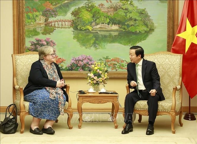 陈红河副总理会见特蕾莎·科菲女士。（图片来源：越通社）