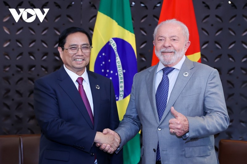 越南政府总理范明正会见巴西总统路易斯·伊纳西奥·卢拉·达席尔瓦。（图片来源：VOV）