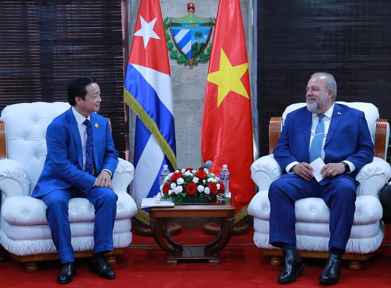 越南政府副总理陈红河会见古巴总理曼努埃尔·马雷罗·克鲁。（图片来源：vietnamnet.vn）