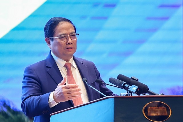 越南政府总理范明在会议上发表指导性讲话。（图片来源：baochinhphu.vn）