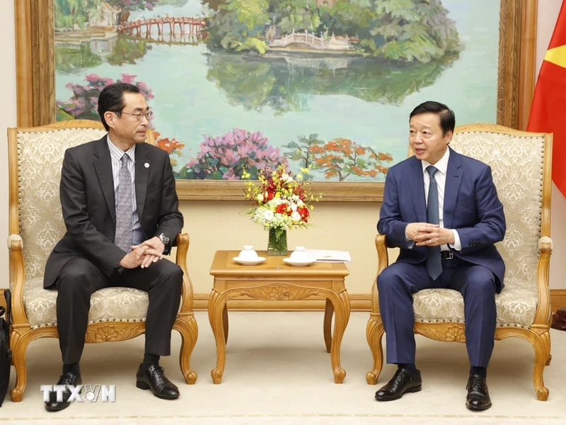 越南政府副总理陈红河会见了日本国际协力银行国家执行董事谷本正幸。（图片来源：越通社）
