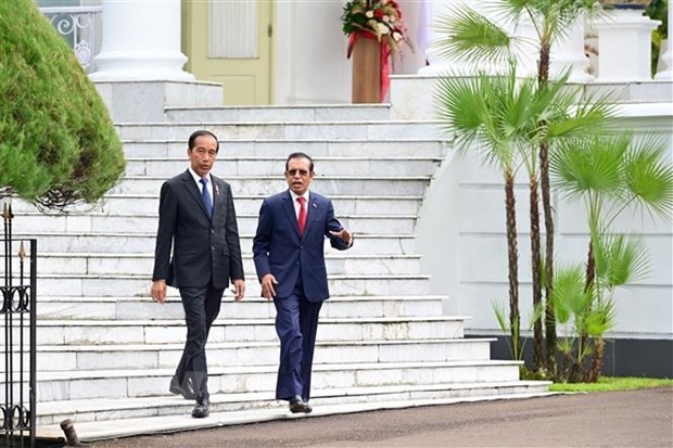 印度尼西亚总统维多多和东帝汶总理鲁瓦克。（图片来源：越通社）