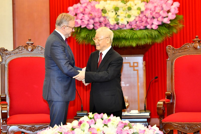 越共中央总书记阮富仲会见澳大利亚总理安东尼·阿尔巴尼斯。