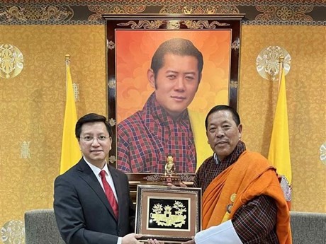 越南驻印度特命全权大使阮青海与不丹国民议会议长旺楚克·南吉。