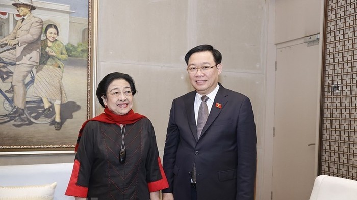 越南国会主席王廷惠会见印度尼西亚民主斗争党主席梅加瓦蒂·苏加诺普特丽。