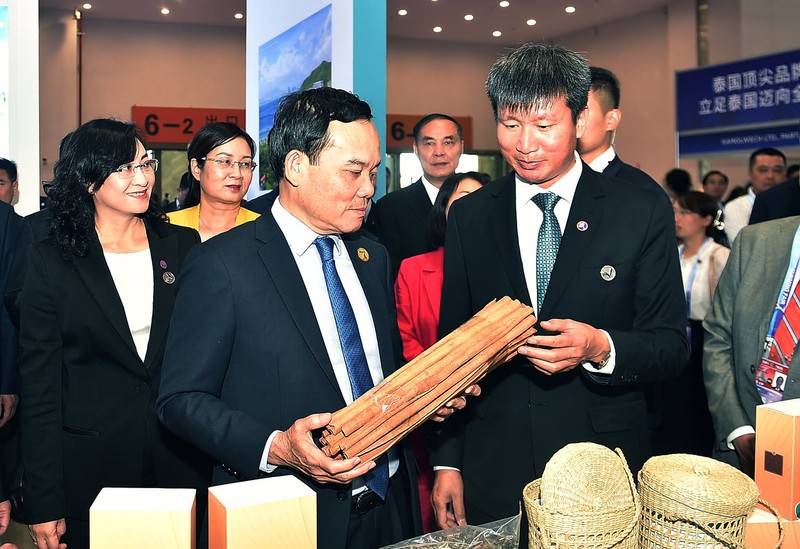 陈流光副总理参观参加南博会的越南及地区其他国家的展位。