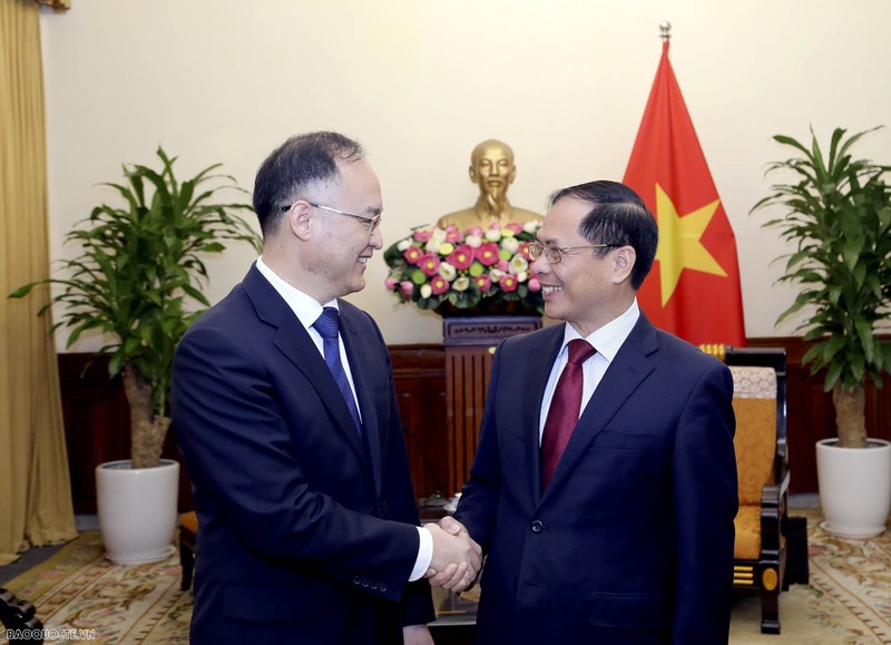 越南外交部长裴青山(右)与中国外交部长助理农融。