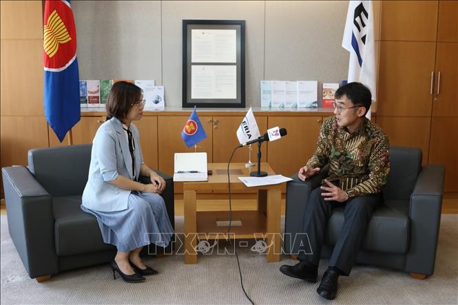 东盟与东亚经济研究所所长渡边哲也接受采访。（图片来源：越通社）