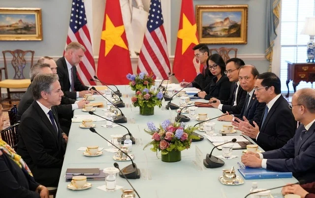 越南-美国首次外长级对话场景。