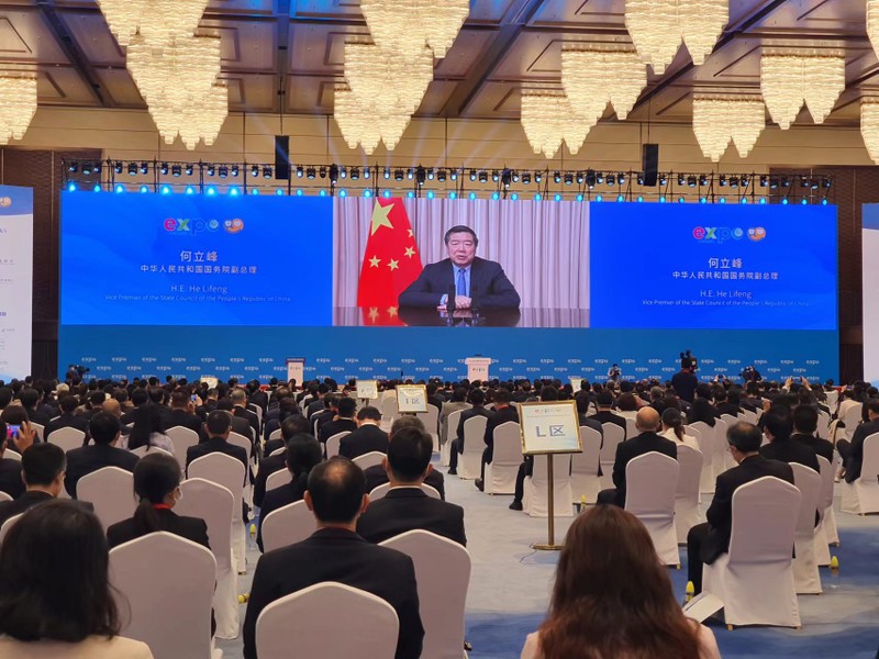 中国国务院副总理何立峰视频致辞。