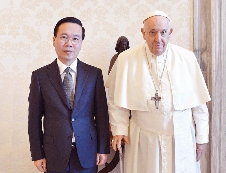越南国家主席武文赏会见教宗方济各。图片来源: 越通社
