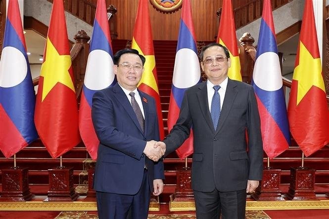 越南国会主席王廷惠会见了老挝总理宋赛·西潘敦。