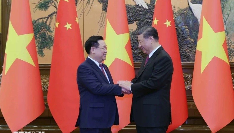 越南国会主席王廷惠会见中共中央总书记、中国国家主席习近平。图片来源：越通社