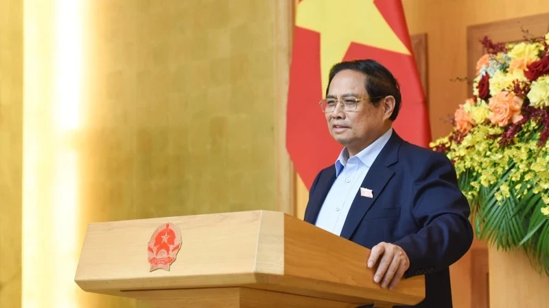 政府总理范明正在会上致辞。（陈海 摄）