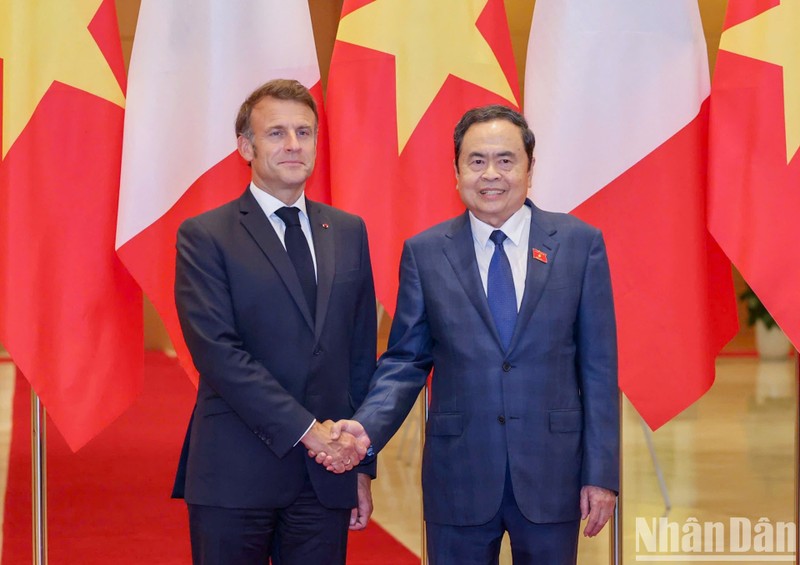 越南国会主席陈青敏会见法国总统马克龙。