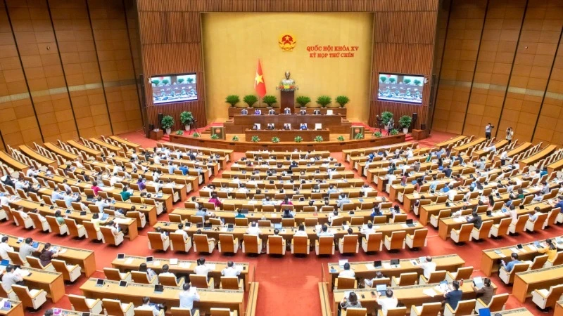 越南第十五届国会第九次会议场景。（图片来源：裴江 摄）