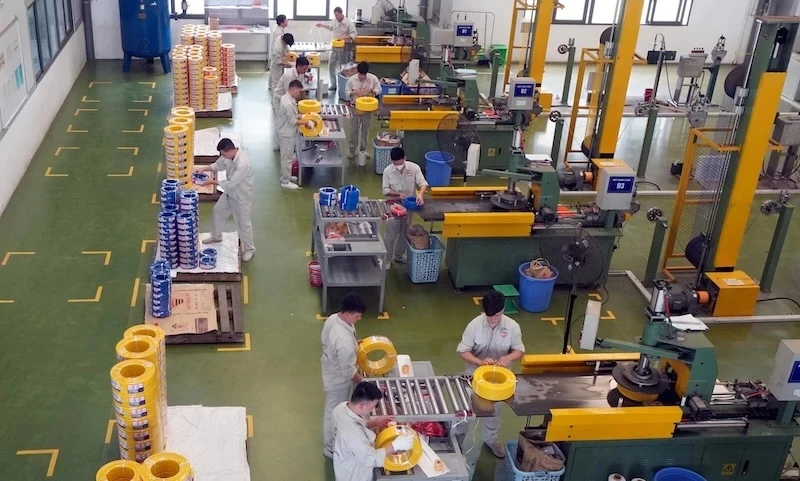 位于海阳省越南-新加坡工业园区（VSIP）的陈富机电股份公司的电线生产线。 （邓英 摄）