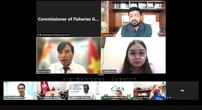 越南驻印度商务参赞裴忠上在研讨会上发言。