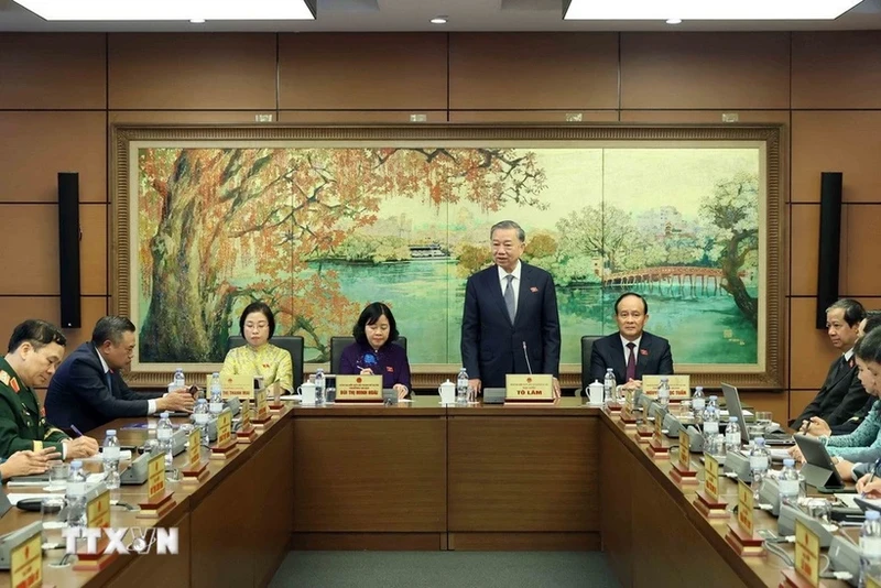 越共中央总书记苏林在会议上发表讲话。（图片来源：越通社）