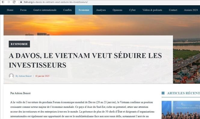 瑞士新闻网La Tribune des Nations刚刊登主题为“在达沃斯，越南希望吸引投资商”的文章。