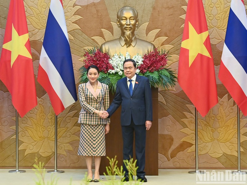 越南国会主席陈青敏会见泰国总理佩通坦·钦那瓦。